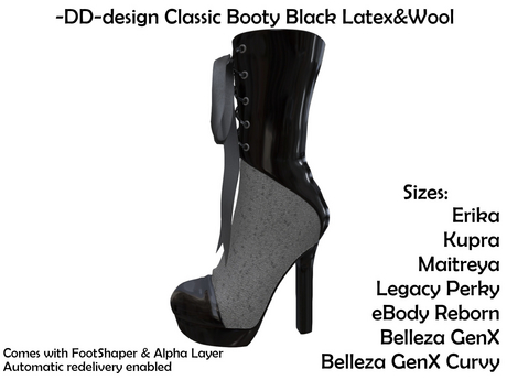 Second Life Marketplace - -DD-design Classic Booty Black Latex&Wool